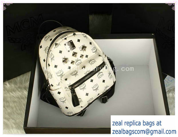 High Quality Replica MCM Stark Backpack Medium in Calf Leather 8003 White